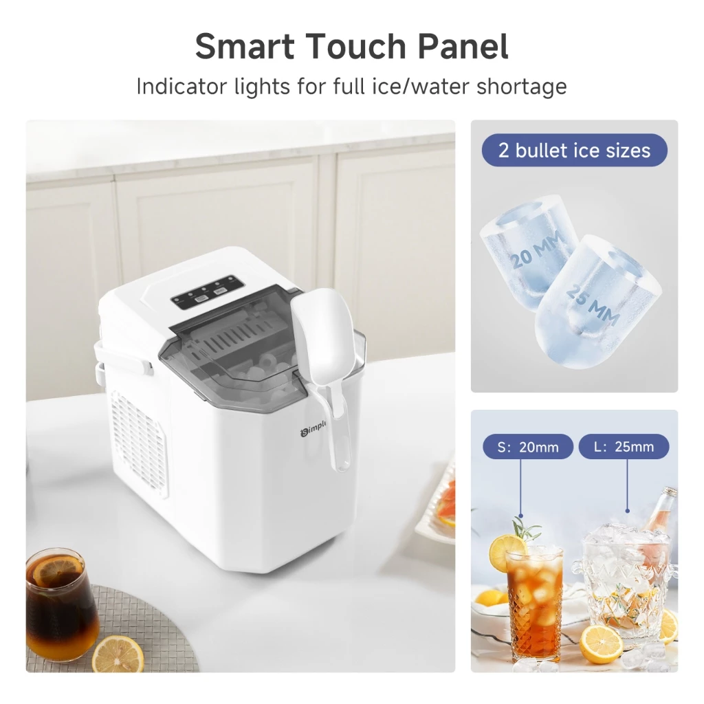 Simplus Ice Maker | 12kg Homemade Ice Cubes | 24h Reservation | Auto Self-Cleaning Function ZBJH001 - Image 2